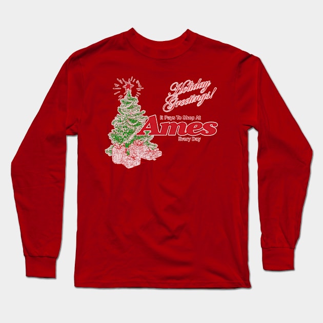 Distressed Ames Holiday Greetings Long Sleeve T-Shirt by Tee Arcade